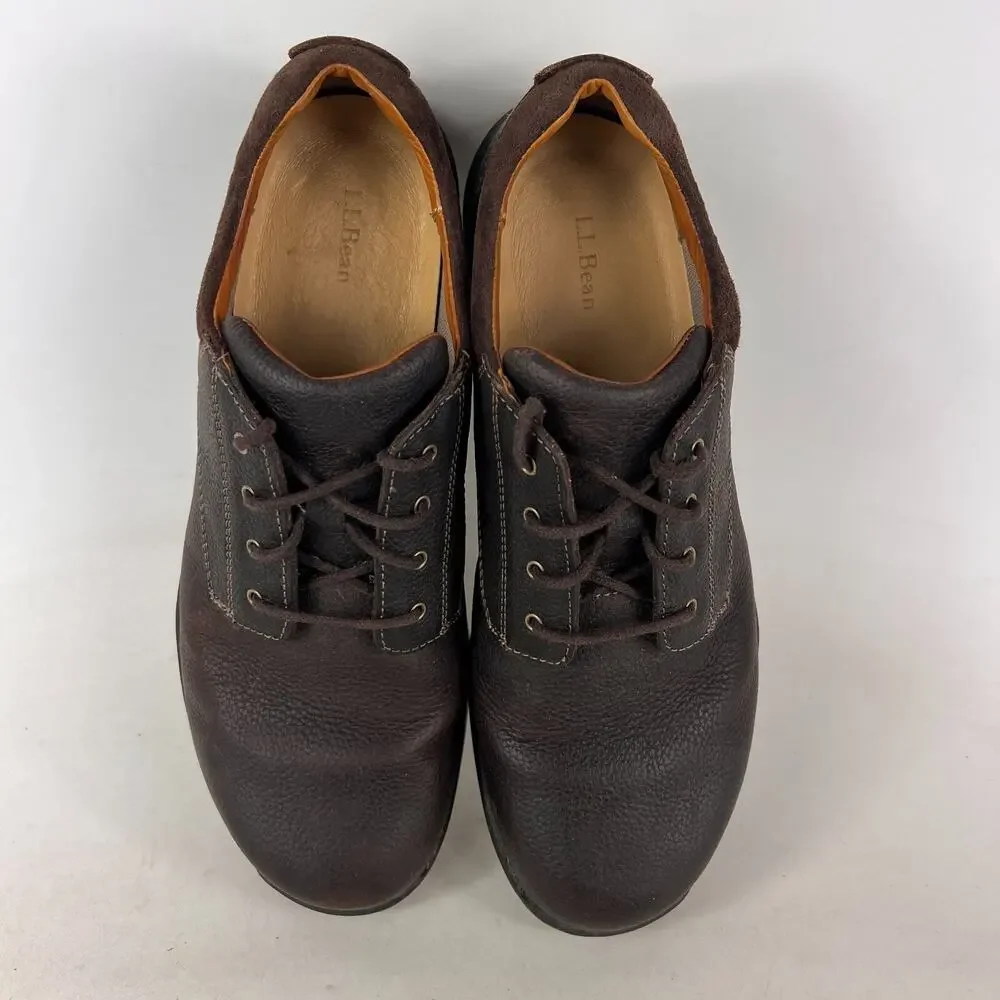 LLbean loafers shoes mens size 10.5 brown pebbled leather lace up office minimal
